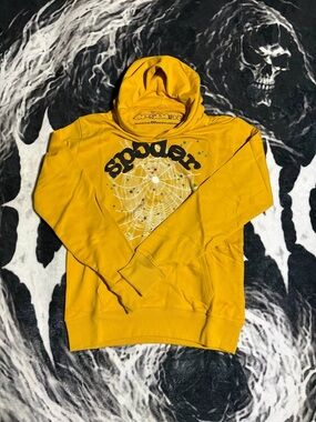 Yellow Sp5der Web Graphic Hoodie - Men's Pullover Sweatshirt